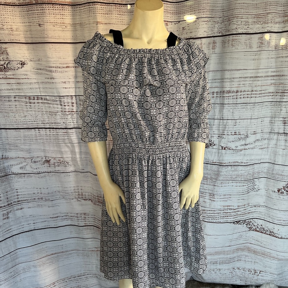 Libby Edelman Black Geometric Print Dress M - Picture 2 of 10